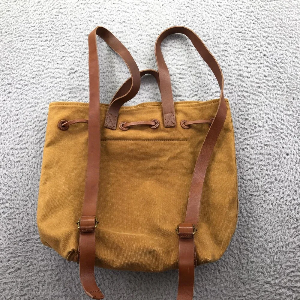 Madewell Backpack Womens Medium Mustard Yellow Canvas Leather Drawstring Daypack